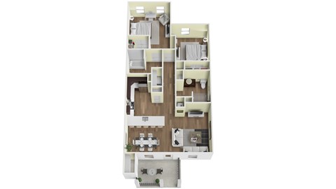 Floor plan for 2 beds, 2 baths, 1168 sqft